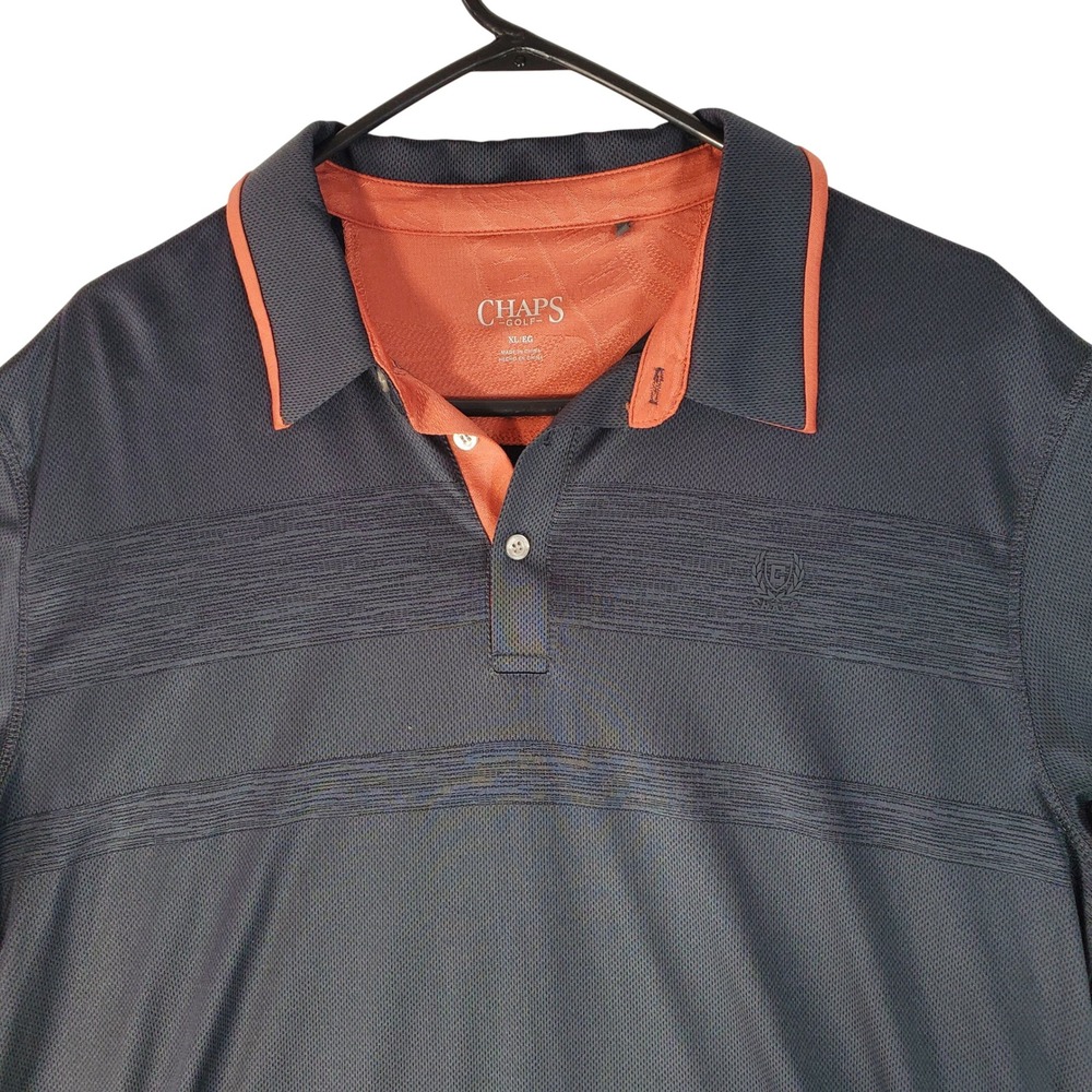 Chaps Golf Mens XL Polo Shirt Gray Orange Performance Short Sleeve Stripe